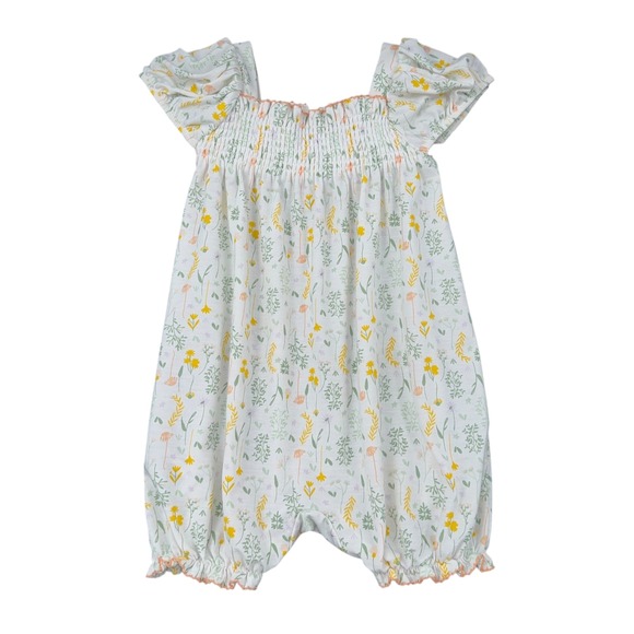 7 For All Mankind Baby Girls Smocked Floral Romper 18M White Yellow Green Peach - Picture 2 of 5